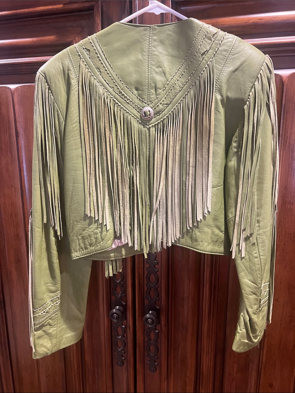 Green Fringe Leather Jacket - Women's - Picture 2 of 3